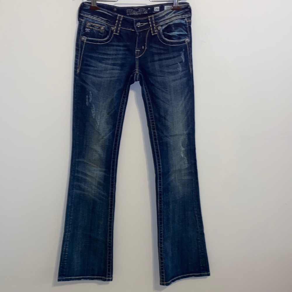 Miss Me boot leg distressed jeans size 26